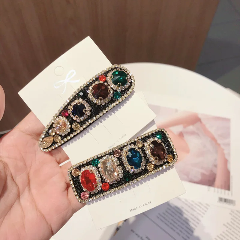 

Retro Luxury Jewelry BB Hair Clip Pin Hair Women Baroque Bling Colored Crystal Rhinestone Hairpin Girl Hair Accessories Headwear
