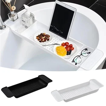 Extendable Bamboo Bathtub Shelf – Bath Tray & Shower Caddy with Book, Towel & Storage Holder 1