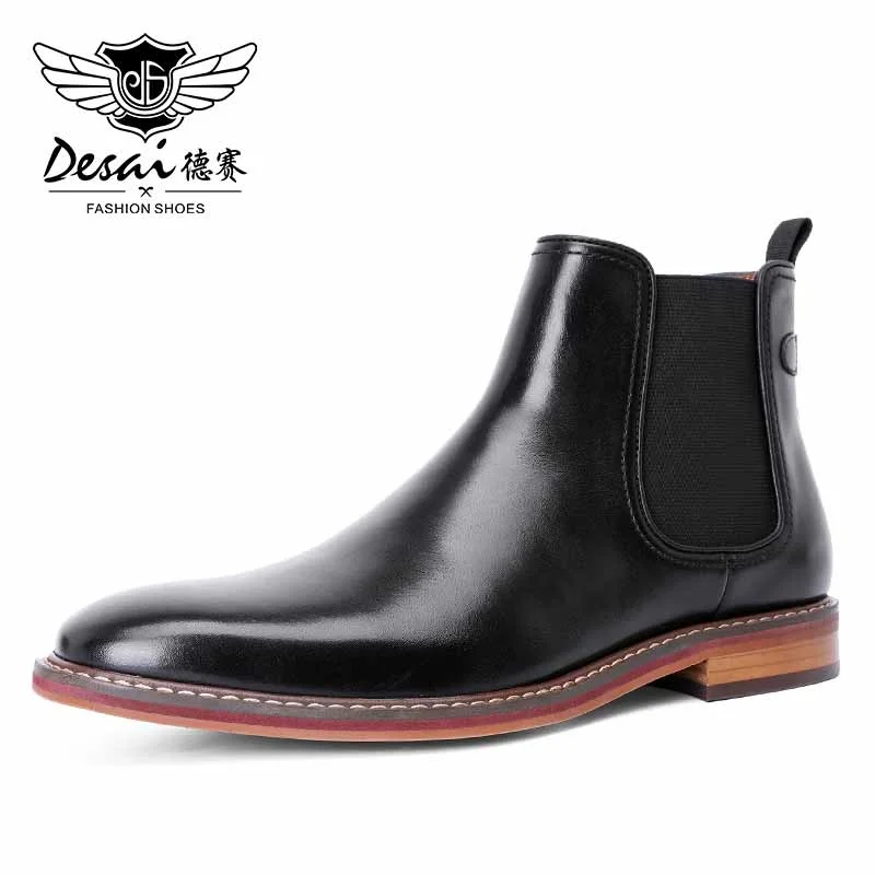 

New Men's Chelsea Boots Genuine Calf Leather Bottom Outse Calf Leather Upper Leather Inner Handmade Boot Shoes