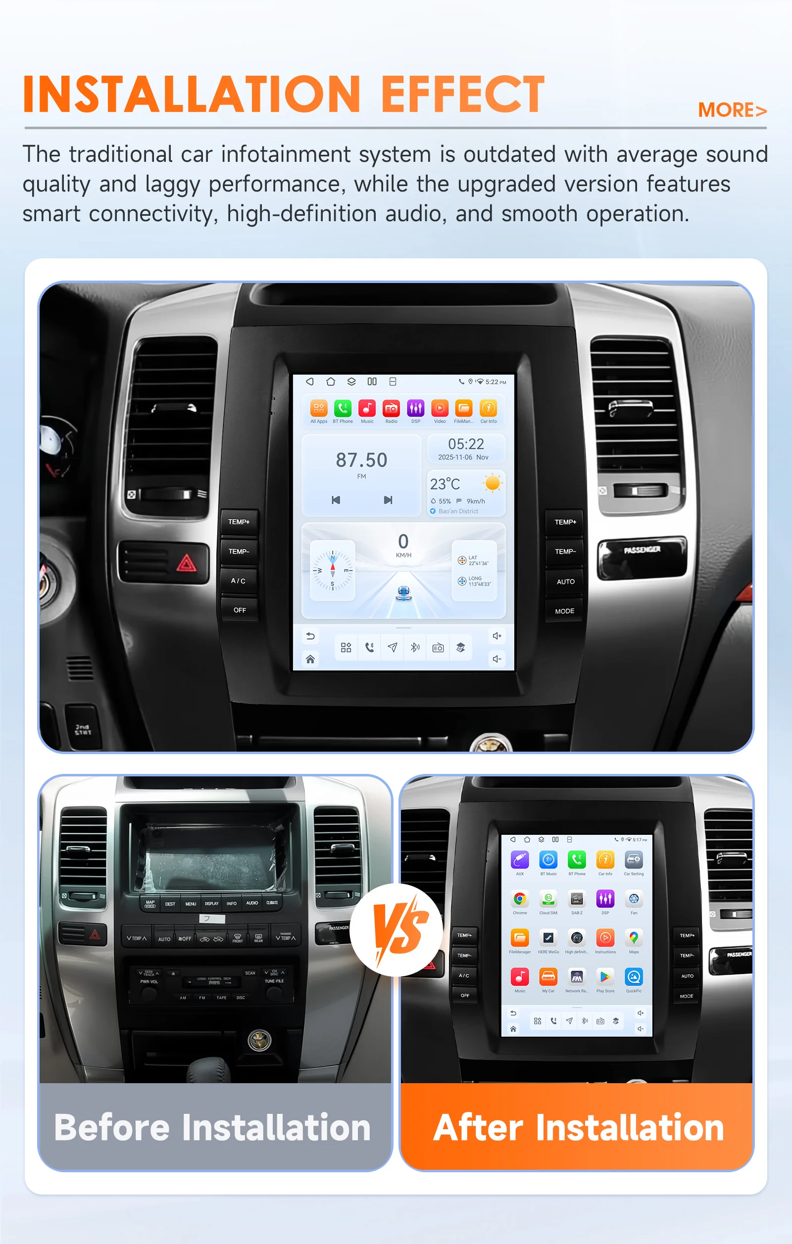 Radio de Coche con Carplay Inalámbrico Android 14 para Toyota Land Cruiser Prado120/ Lexus GX470 2002-2009, Reproductor Multimedia Android Auto OBD 3