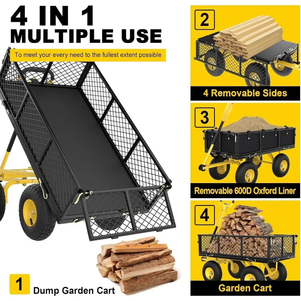Folding Cart Utility Metal Wagon With 180&deg; Rotating Handle and 10-inch Wheels Garden Carts Cargo Trolleys Trolley Multi-purpose