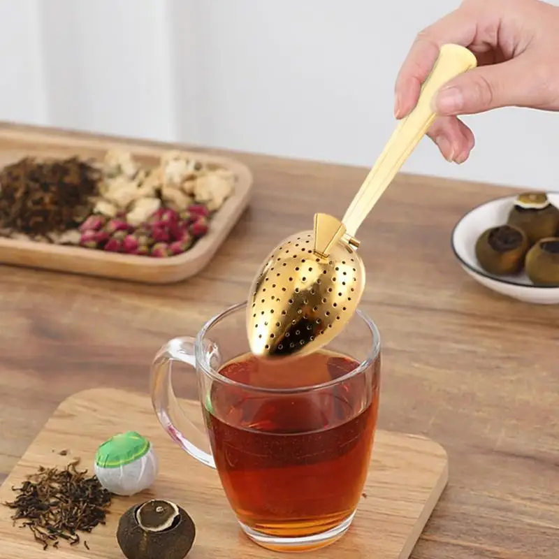Stainless Steel Tea Infuser Snap Ball Tea Strainer With Long Handle Fine Holes Interval Diffuser Steeper For tea coffee