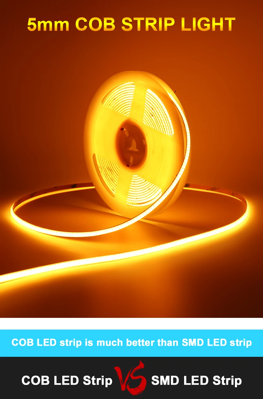 5M LED Strip Light 12V 24V COB LED Strip High Density Flexible Dimmable LED Tape Sc9d05b80fc9042309ae4e96064cb78d6W