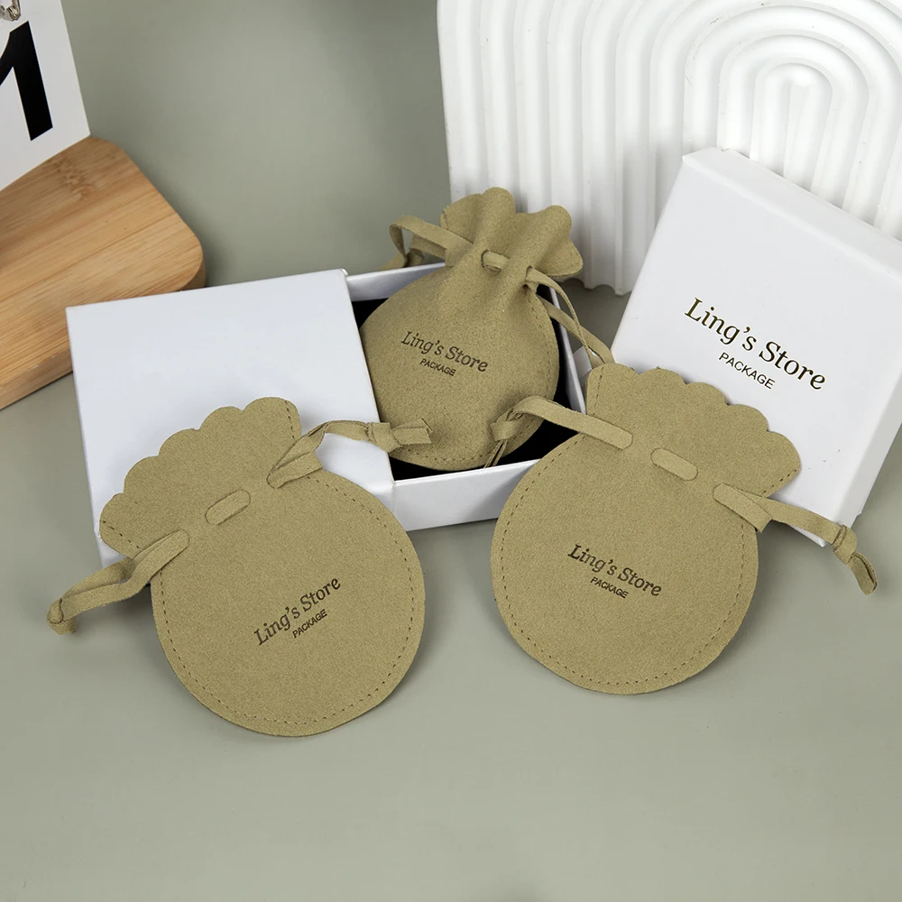 50/100 Stück 7*8cm 8*10cm Personalisiertes Logo Schönes Design Maßgefertigter Schmuck Mikrofaser-Beutel Mini-Zugbeutel Hochzeitsgeschenk-Beutel – Detail 8
