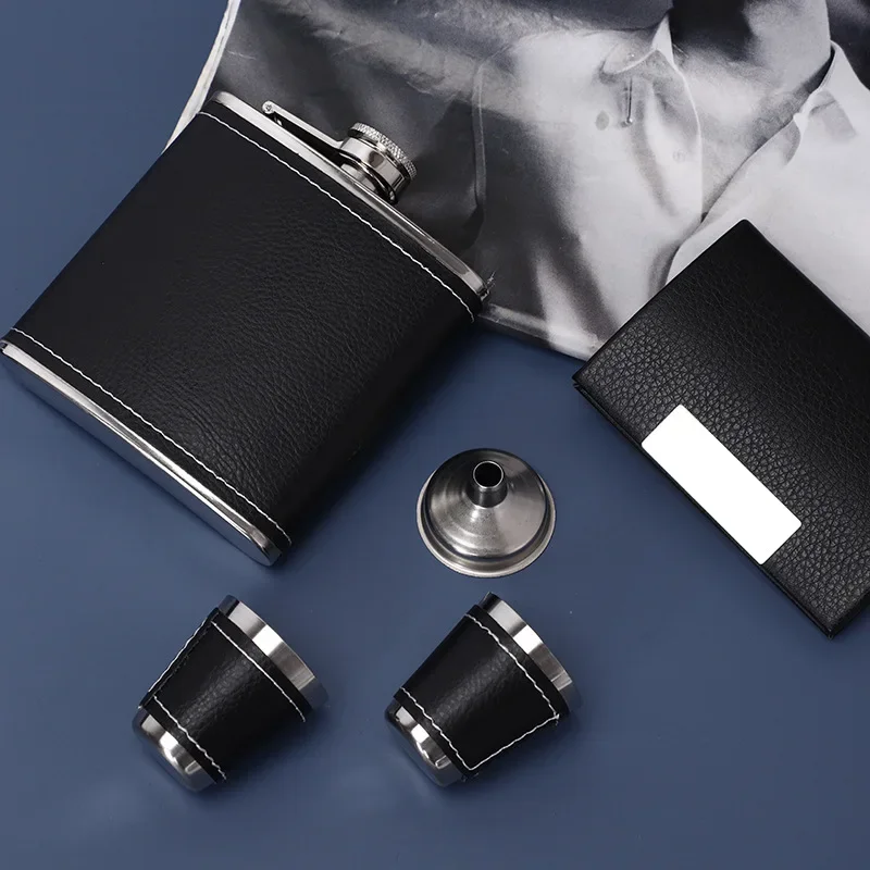 Description Picture 5 of item6OZ Portable Flagon Hip Flask set with 2 cups funnel cigar box black for Whiskey Vodka Wine Pot Alcohol gift Drinking Bottle