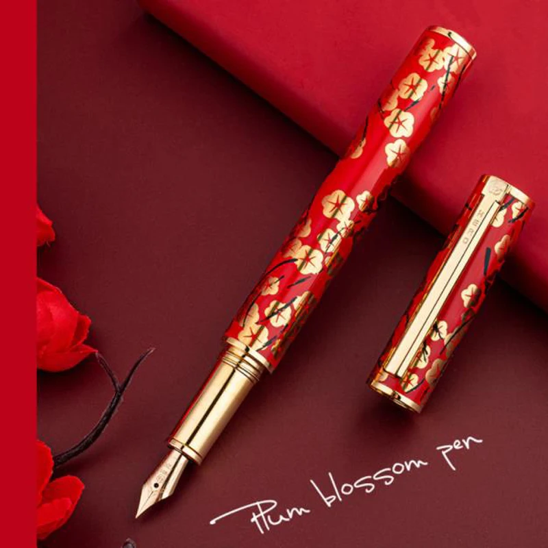 Hero 12K Gold Nib Metal Plum Blossom Pattern Fountain Pen/Roller Ball Pen Authentic Writing Gift Set H72 Ink Pen enkay hat prince for macbook air 13 inch 2018 2019 a1932 2020 a2179 a2337 flower pattern laptop protective case transparent hard pc notebook cover plum blossom