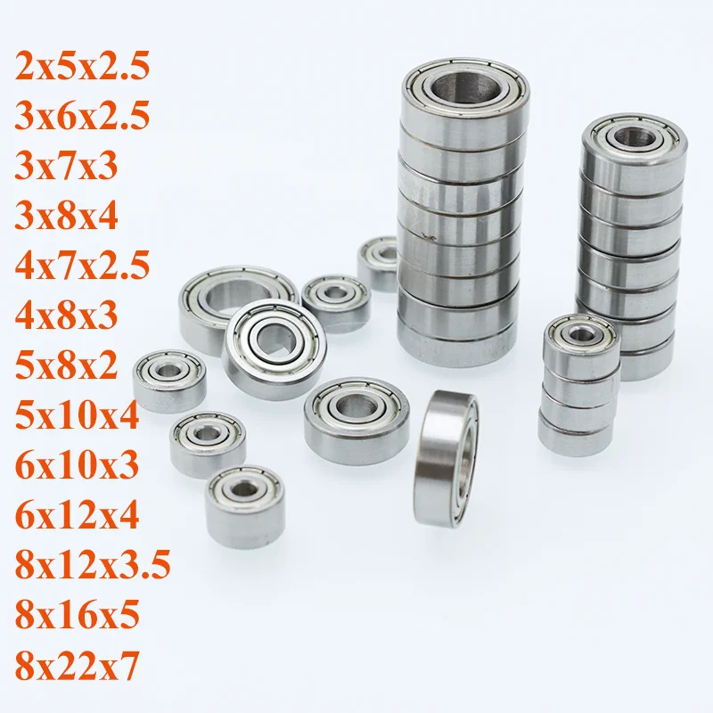 Miniature Ball Bearing 10pcs 3x7x3 4x7x2.5 8x12x3.5 8x22x7 for 3D Printer Bracket Scooter Bike RC Car Toy 608zz
