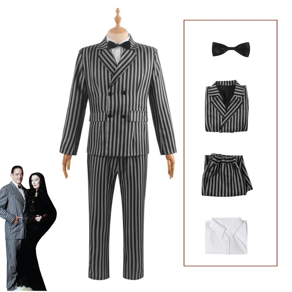 thumbnail image 1 of Disfraz Wednesday Addams Morticia, traje de manga larga para hombre, uniforme de fiesta, trajes de Cosplay de Gómez, bailes familiares, disfraces de papá, Cos, 1 of 2
