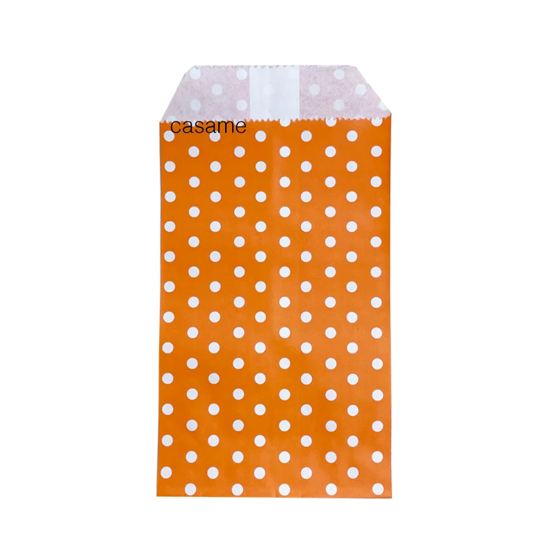 Bolsas de papel kraft con estampado de lunares blancos, 50 unidades, 8 x 15 cm, perfectas para bodas, fiestas y suministros para pequeñas empresas