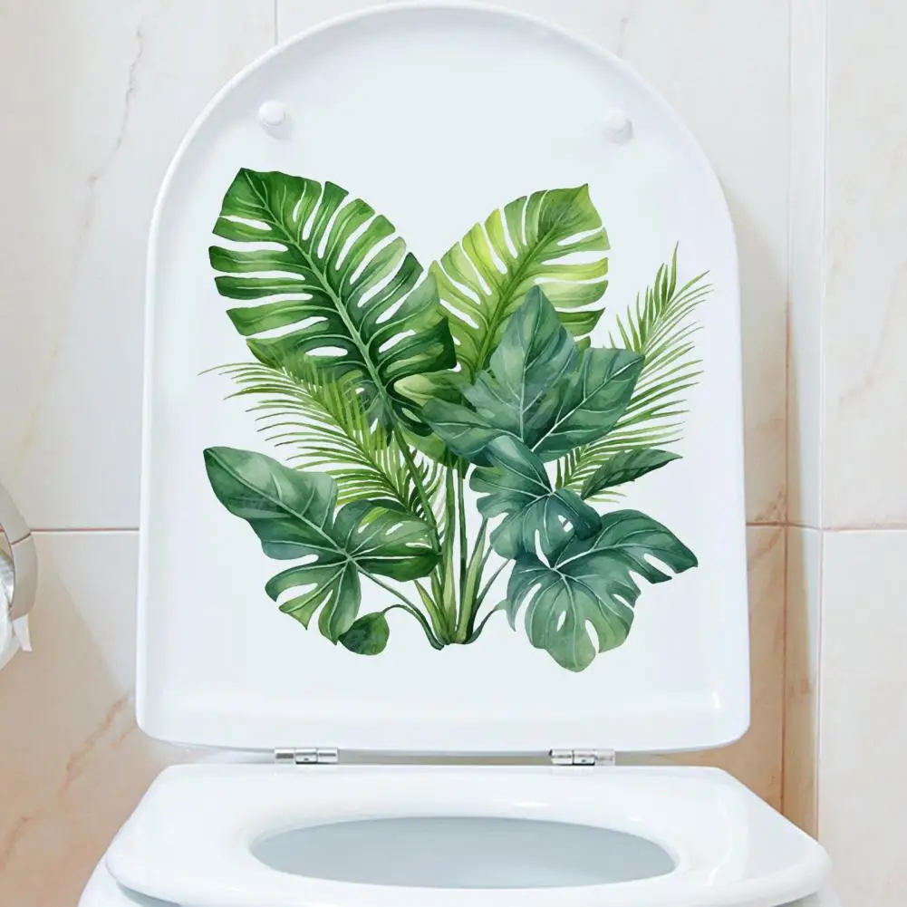 Toilet Lid Sticker Decorative Toilet Decal Removable Waterproof Fern Leaf Sticker Green Plant Bathroom Decal for Room