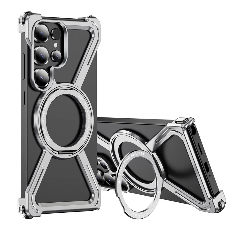 Premium Metal Magnetic Phone Case with 360° Rotating Bracket and Aluminum Alloy Frameless Shockproof Design