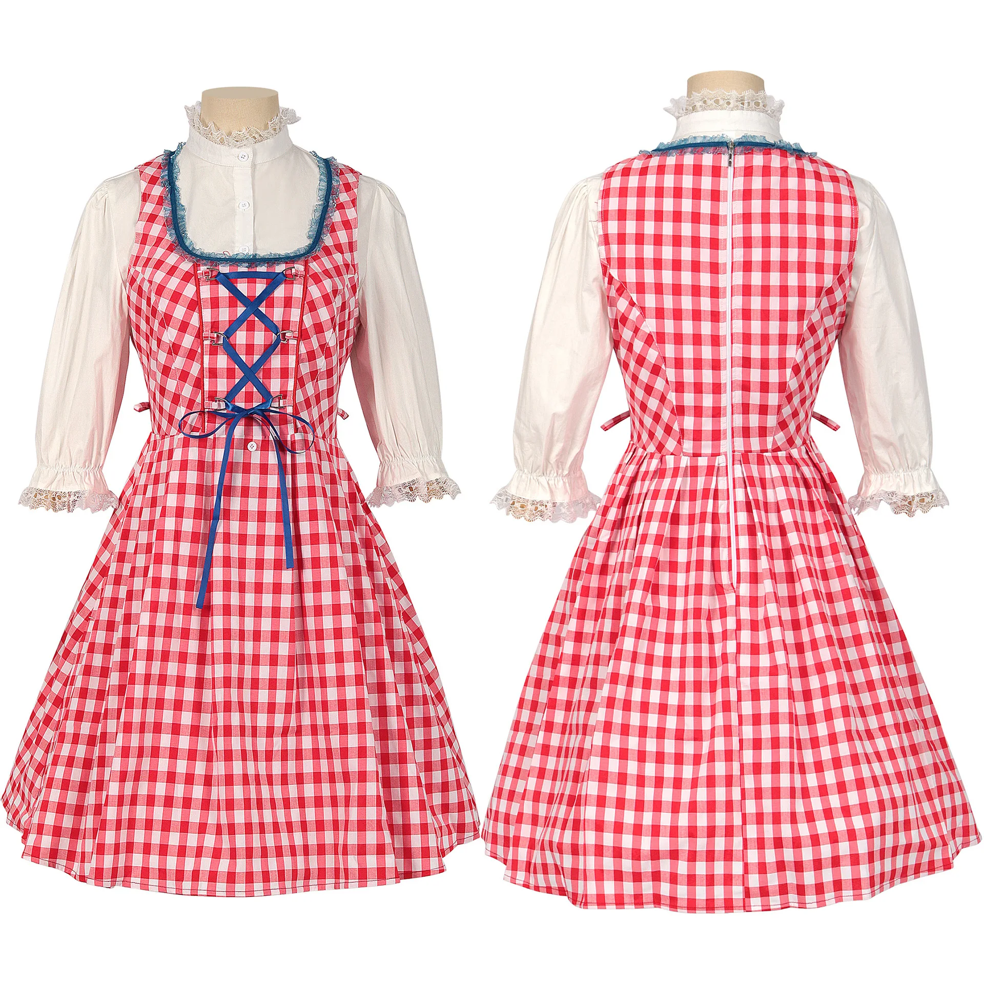 

Traditional German Oktoberfest Beer Maid Uniforms Halloween Dress With Apron Cosplay Party Bavaria Heidi Dirndl Maiden Costume