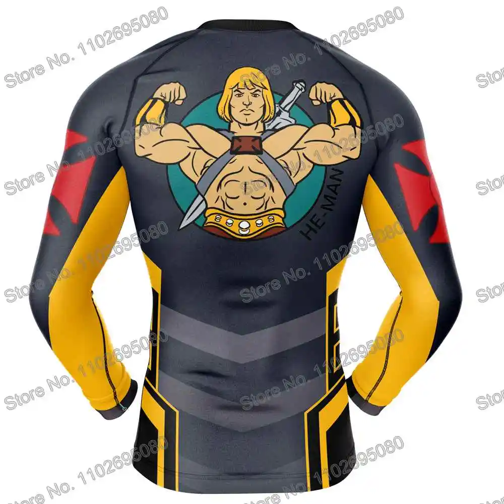 Skeletor He-man Diving T-Shirt Tight Long Sleeve Cartoon Rash Guard BJJ MMA Swimwear Men Surf Clothing Beach Floatsuit Women GYM