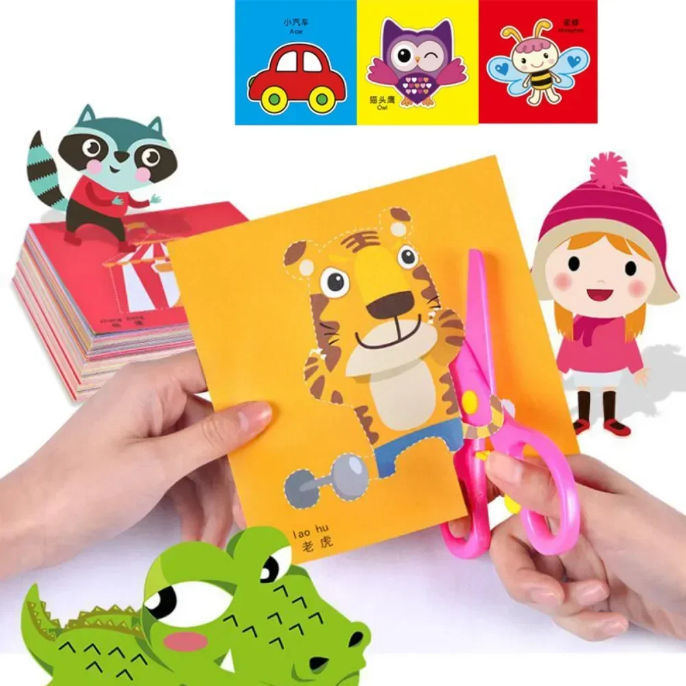 100pcs Children Handmade Paper Cut Book Craft Toys DIY Kids Crafts Cartoon Scrapbooking Paper Toys for Kids Learning Toys Gifts