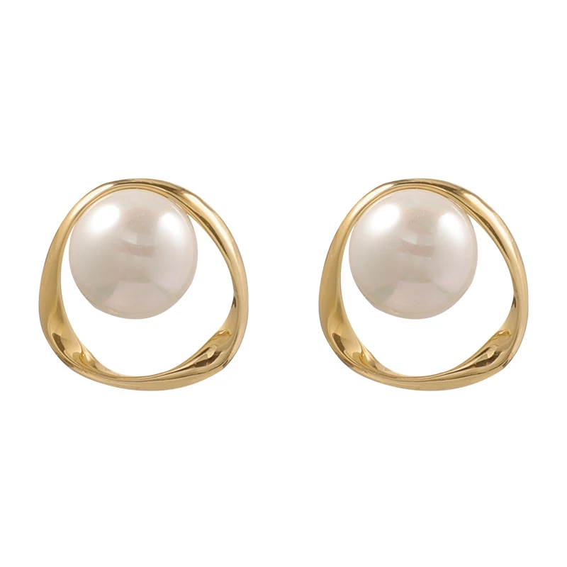 1Pair Irregular Round Pearl Earrings for Girls, Trendy Personality Hoop Earrings with High Level Design for Matching Outfit,one-size