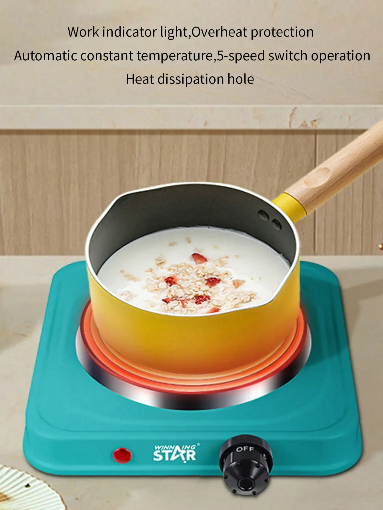 Winning Star 1 件 Electric Hot Plate 1000W 5-Level Temperature Adjustment Single Household Electric Stove Coffee Stove Electric 3