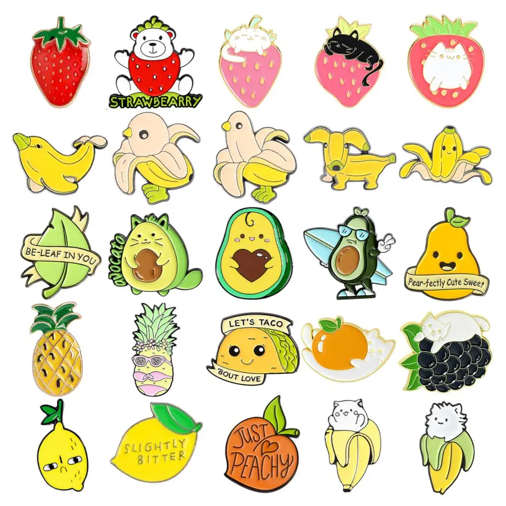 

Fruit Brooch Avocado Grape Banana Strawberry Watermelon Kiwi Apple Orange Pineapple Accessories Backpack Brooch Lapel Pins