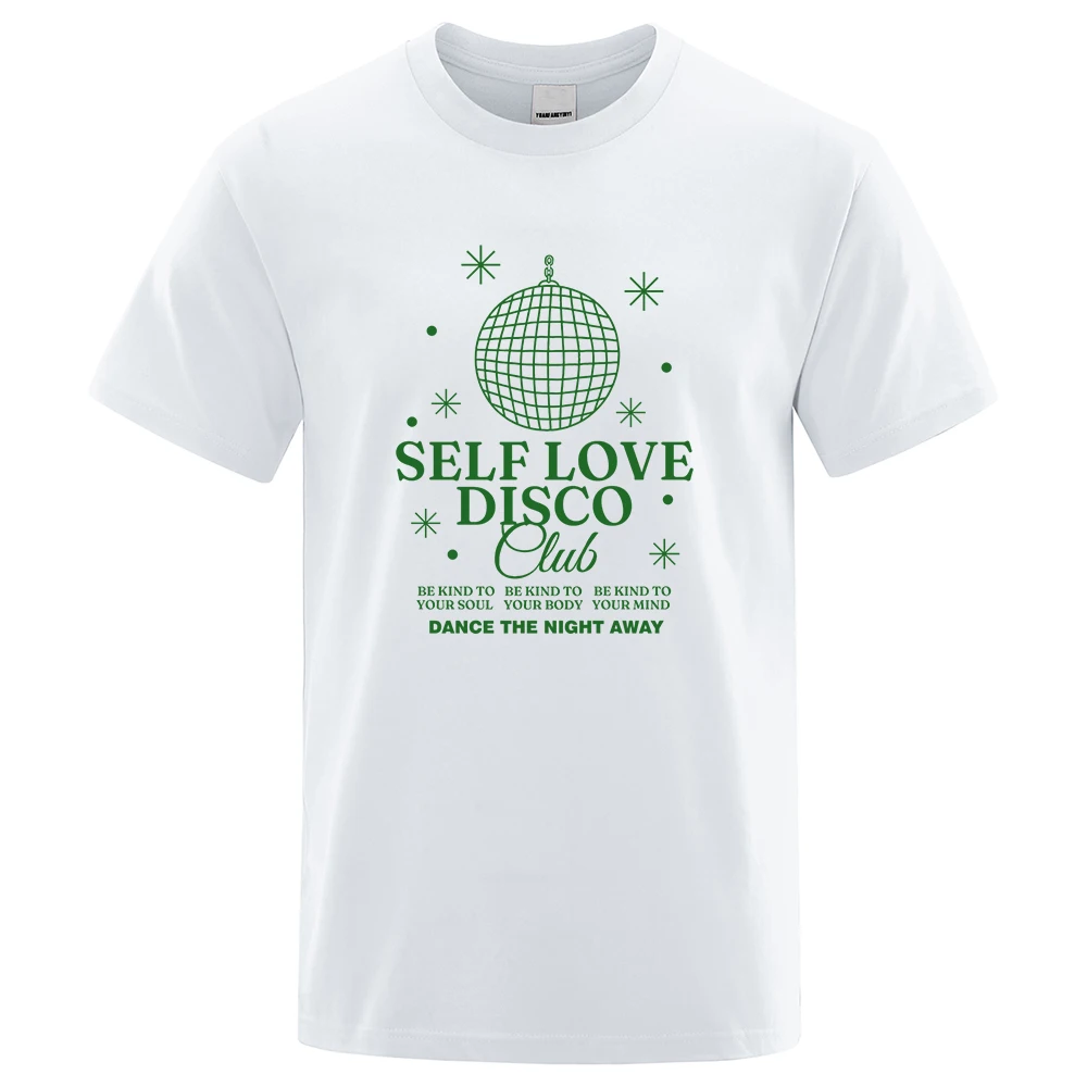 

Футболка мужская с круглым вырезом, Повседневная дышащая хлопковая рубашка с надписью «Self Love», для диско-танцев и ночных прогулок, Свободный Топ, лето
