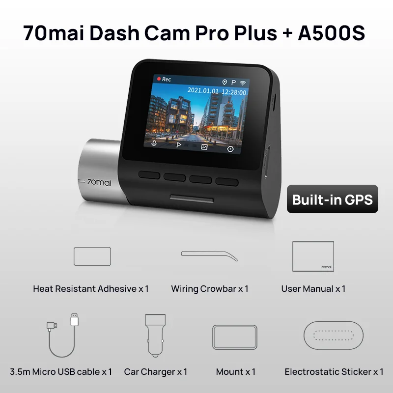 70Mai Dash Cam Pro Plus + Inc Rear Cam, Built-in Wifi, GPS A500s-1 - Xiaomi