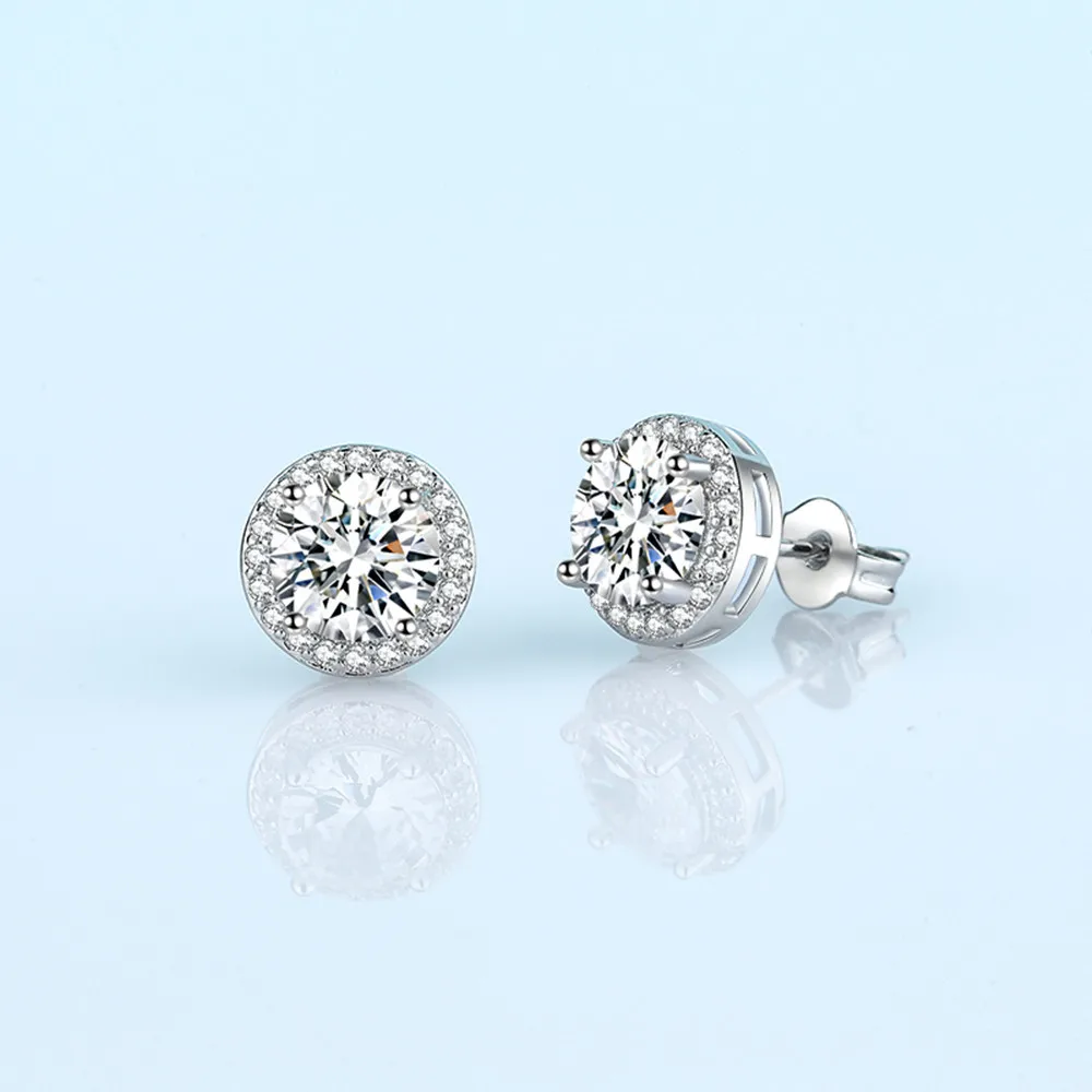 1CT 2CT Moissanite Diamond Ear Studs Earring Pass Diamond Test Moissanite Stud Earrings For Women Sterling Silver Jewelry