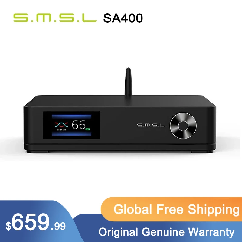 

SMSL SA400 Hifi Power Amplifier Bluetooth5.0 High Resolution NJW1195 Super Bass Preamp Output APT-X XLR RCA With Remote Control