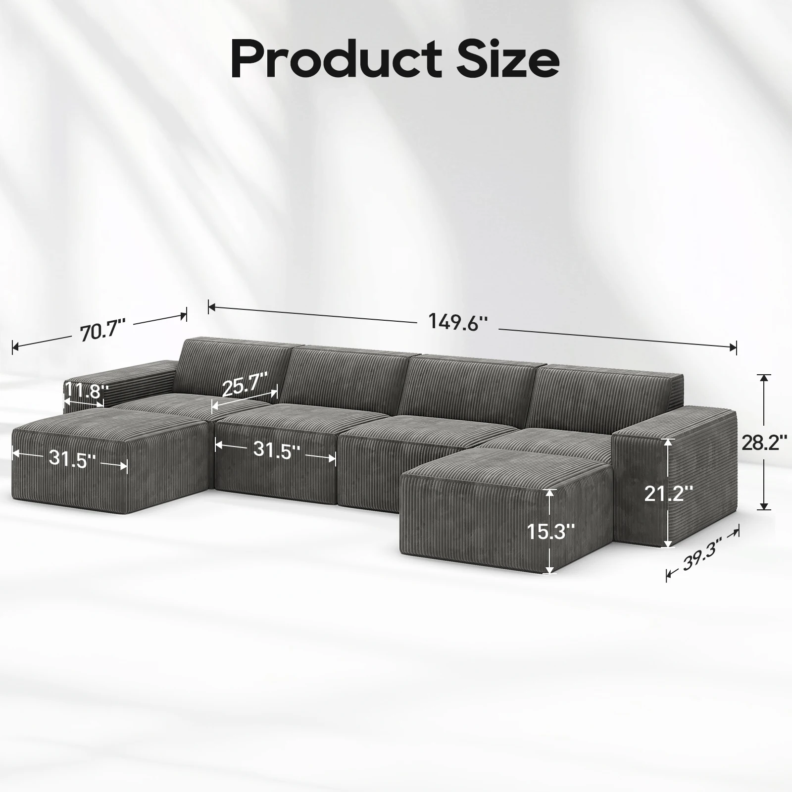 Modular Sectional Sofa Reading Module Floor Sofa Straight Comfort Couches for Living Room