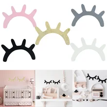 

1 Pair Wooden Wall Stickers Wood Cute Eyelash Closed Eye Design Baby Kids Room Decor Home Decoration Nordic Style Wall Decals