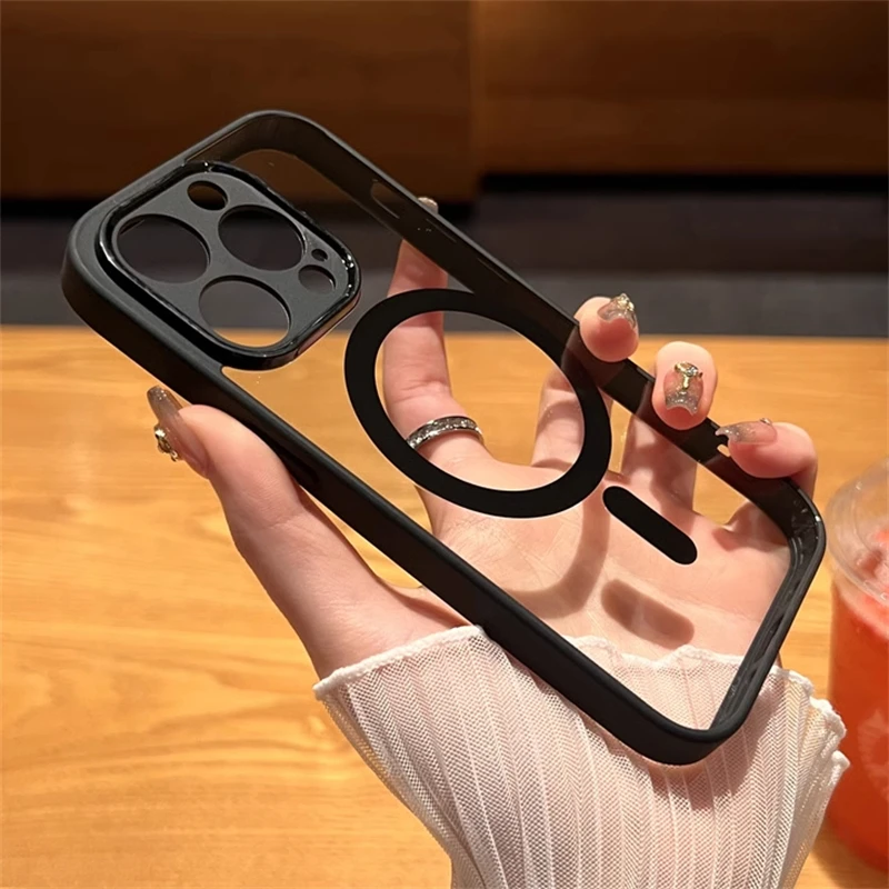 Premium Clear Magnetic Wireless Charging Case with Soft Bumper and Shockproof Hard Cover
