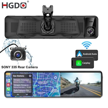 HGDO T166 Apple Carplay Android Auto 4K Dash Cam Rear View Mirror 1080P SONY Backup Cam DVR Car Audio Receivers GPS Bluetooth FM 1
