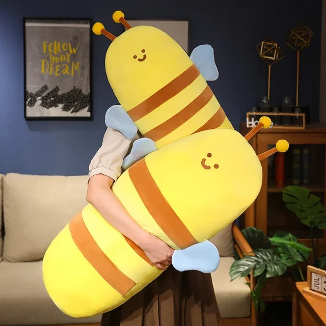 60/80cm Fuzzy Bumblebee Stuffed Insect Plush Toy Bee Soft Doll Kids Toys Appease Baby Birthday Christmas Gift for Child 1