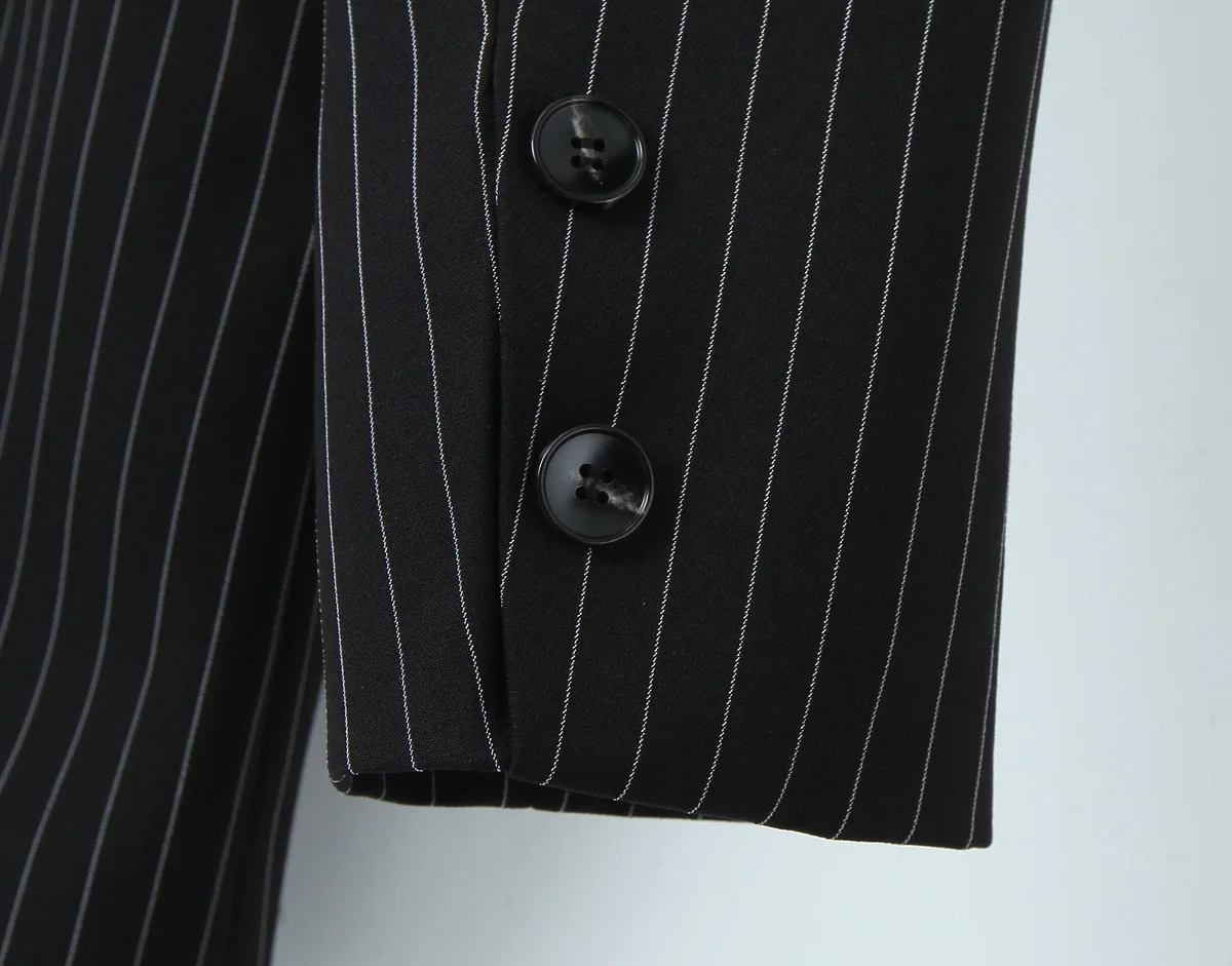 Spring Black Striped Oversized Blazer Women Loose Notched Full Sleeve Suits High Waist Long Flare Pants Halter Tank Tops