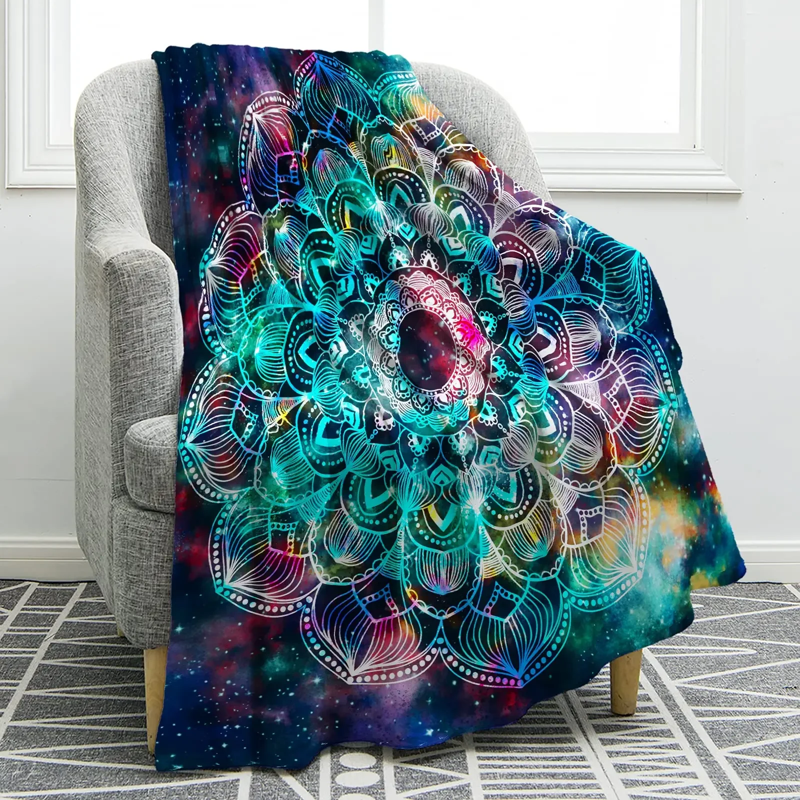 

Colorful Floral Mandala Blanket Print Throw Blanket Super Lightweight Cozy Warm Kids Adults Gift Suitable Couch Bed Sofa Chair