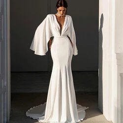 Eightree Elegant Mermaid Wedding Dresses 2023 V-neck Backless Dress Boho Beach Floor Length Wedding Evening Prom Gowns Plus Size