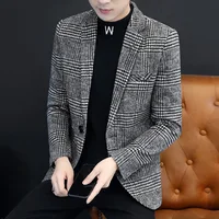 2024 New Men 2022 Autumn Winter Fashion Handsome Korean Version of The Trend Plaid Single West Coat Business Casual  Blazer 1