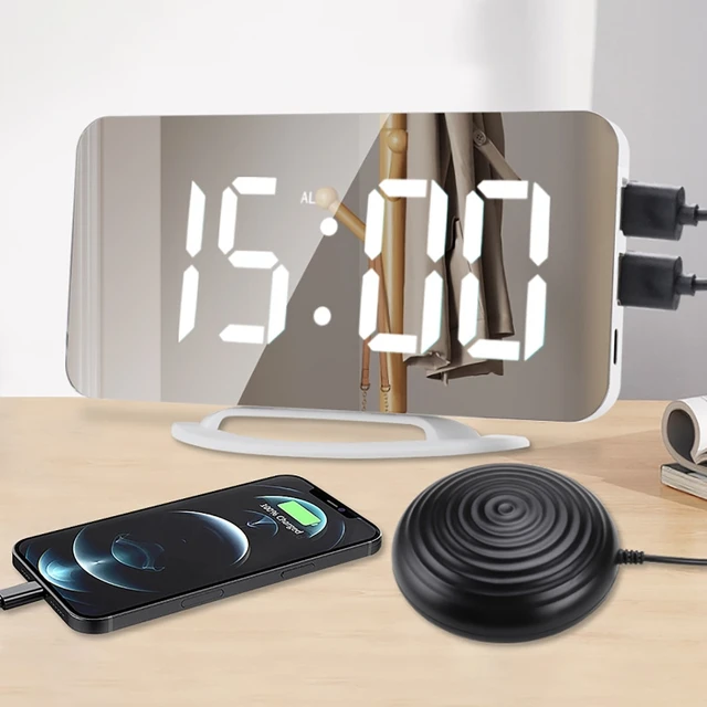 Kreatív Led Rezgés Ébresztőóra Multifunkcionális Kettős Usb Töltés Néma Éjjeli Fénysütés Süket És Hallás Nélküli Szundi - Image 2