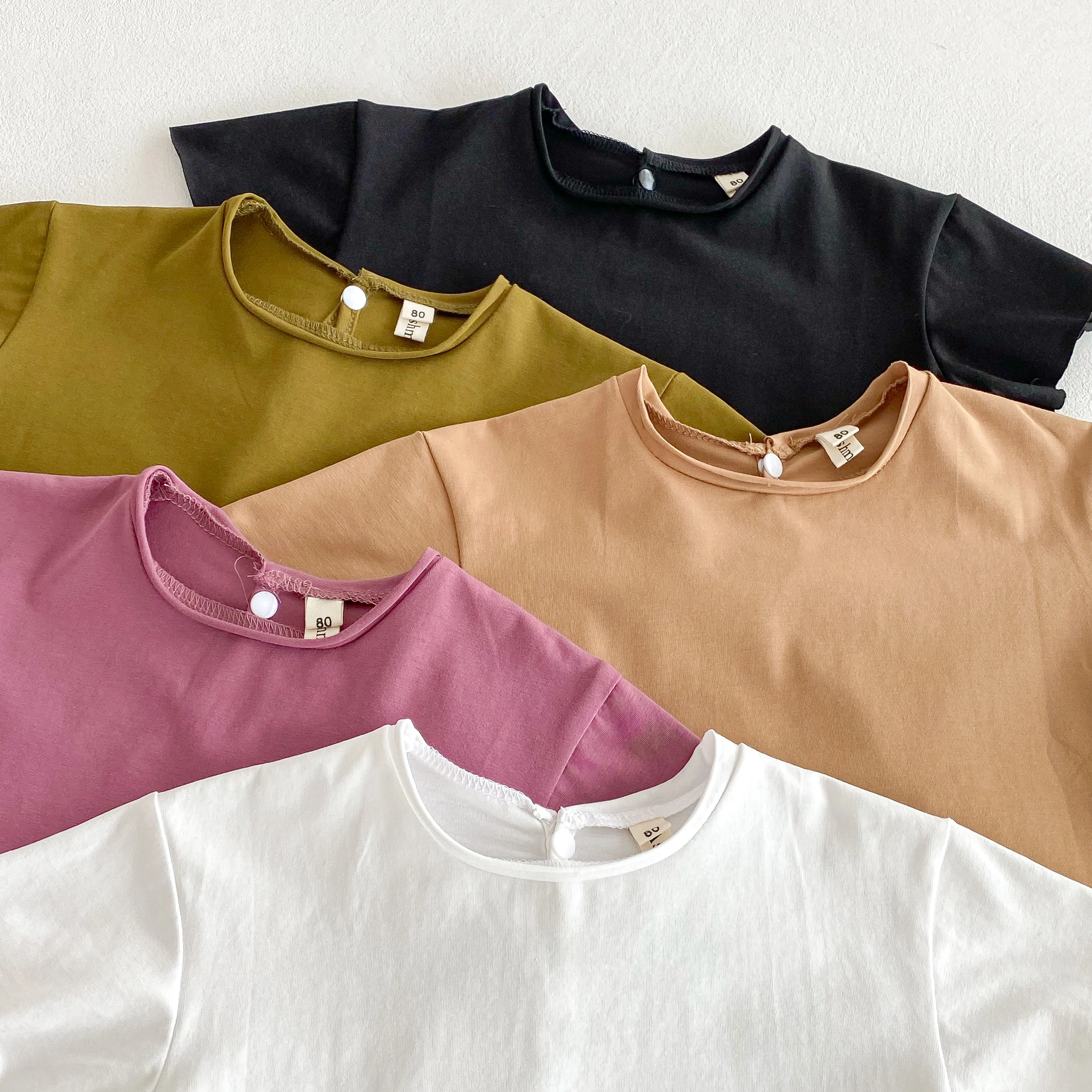 Cotton T Shirt Infant Baby Boys Girls T-shirt Summer Thin Newborn Vintage Toddler Solid T Shirt Cotton Short Sleeve Ruffles Tops Baby Clothes