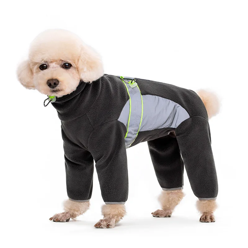 

Dog Clothes for Small Dogs Fall Winter Warm Fleece Dog Coat with Legs Safe Reflective Puppy Pajamas Fully Closed Cuttable Belly