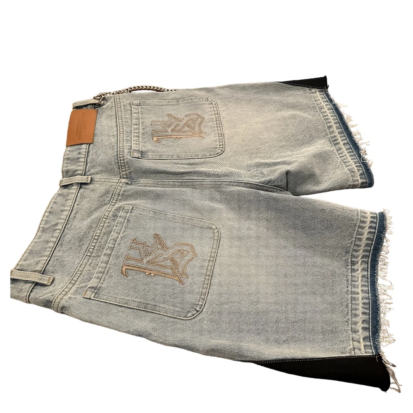 America Retro Denim Hip Hop Pattern Patchwork Shorts Men Y2k Gothic Western Cowboys Blue Baggy Jeans Shorts Gym Running Jorts