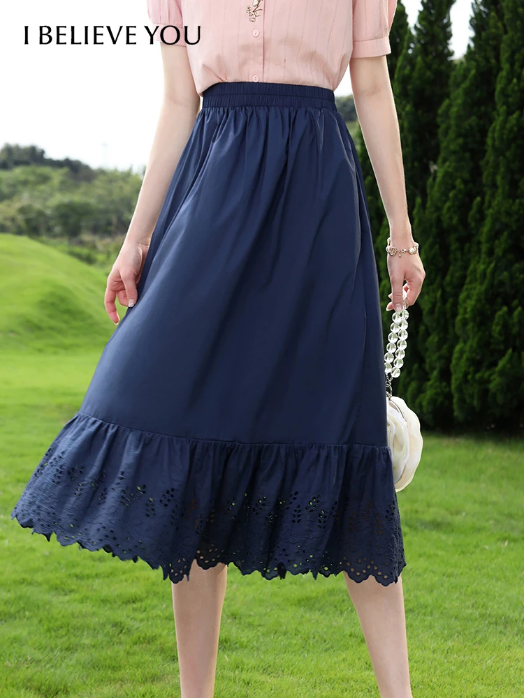 I BELIEVE YOU Summer Skirts for Women Blue High Waist Elastic A  