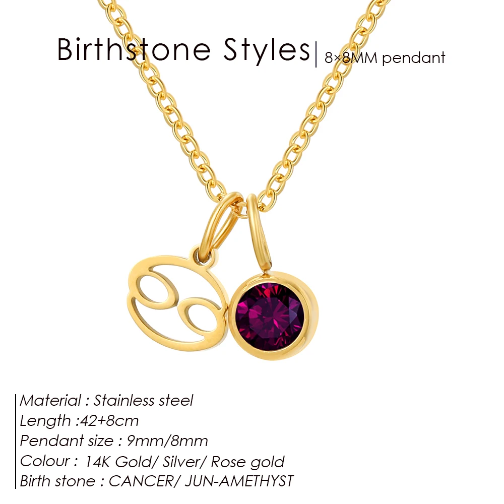 Edelstahl Frauen Birthstone Konstellation 2 Stück Anhänger Halskette 12 Zirkonia DIY Halskette Geburtstag Charms Schmuck 2025 – Detail 12