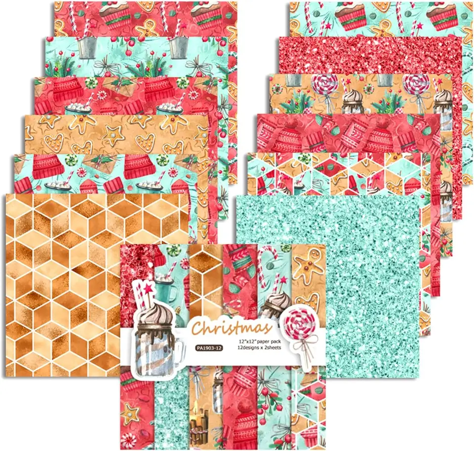 CC HOME 24 Fogli Carta Per Scrapbook Natale 30x30cm: 12 Disegni Decorativi Fronte/Retro Per Arti Creative E Fai Da Te