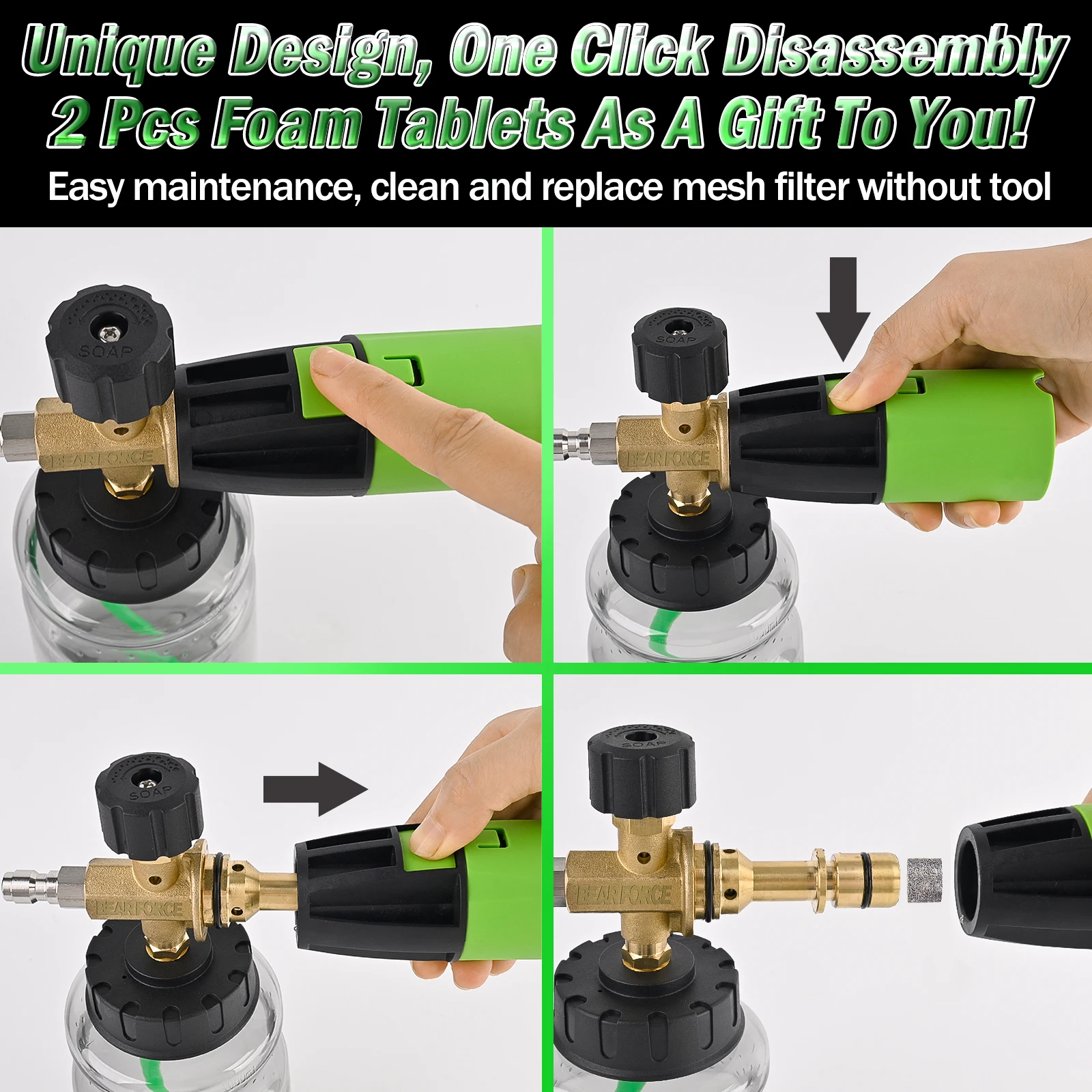 베어포스 압력세척기 스프레이건 세트 & 폼캐논 ? 광구형 스노우폼 랜스 비누 디스펜서 (세차용, 1L 용량)