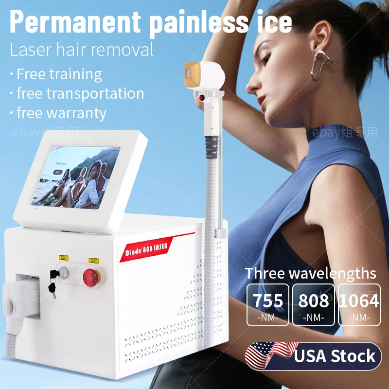 Nd: Yag 1064nm Alexander Diode 3 Wavelength Laser Permanent Hair Removal Machine Painless 808nm+755nm+1064nm 2000w Professional