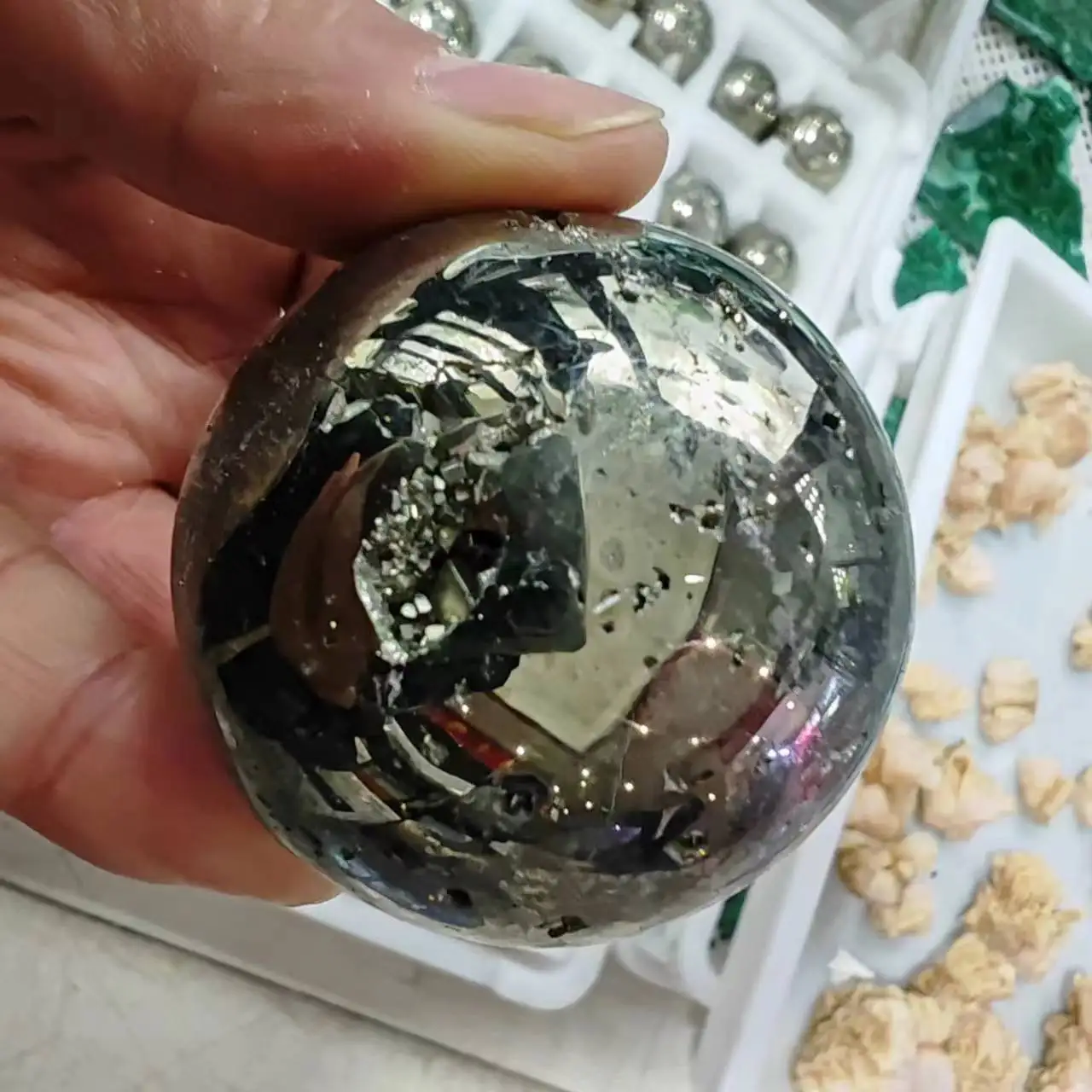 Natural Pyrite Sphere Stone Ball crystal Mineral Quartz Specimen Healing 4