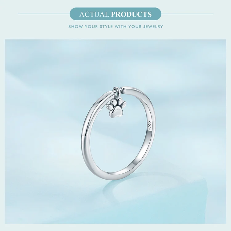 Sterling Silver Cute Dogs Claw Link Ring Pet Animal Rings For Women Fine Jewelry - PeticaDeals