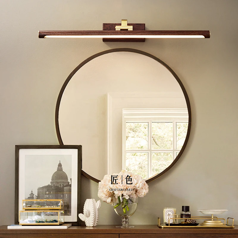 Wood grain mirror headlights, simple copper bathroom mirror cabinet lights, bathroom mirrors, front wall light