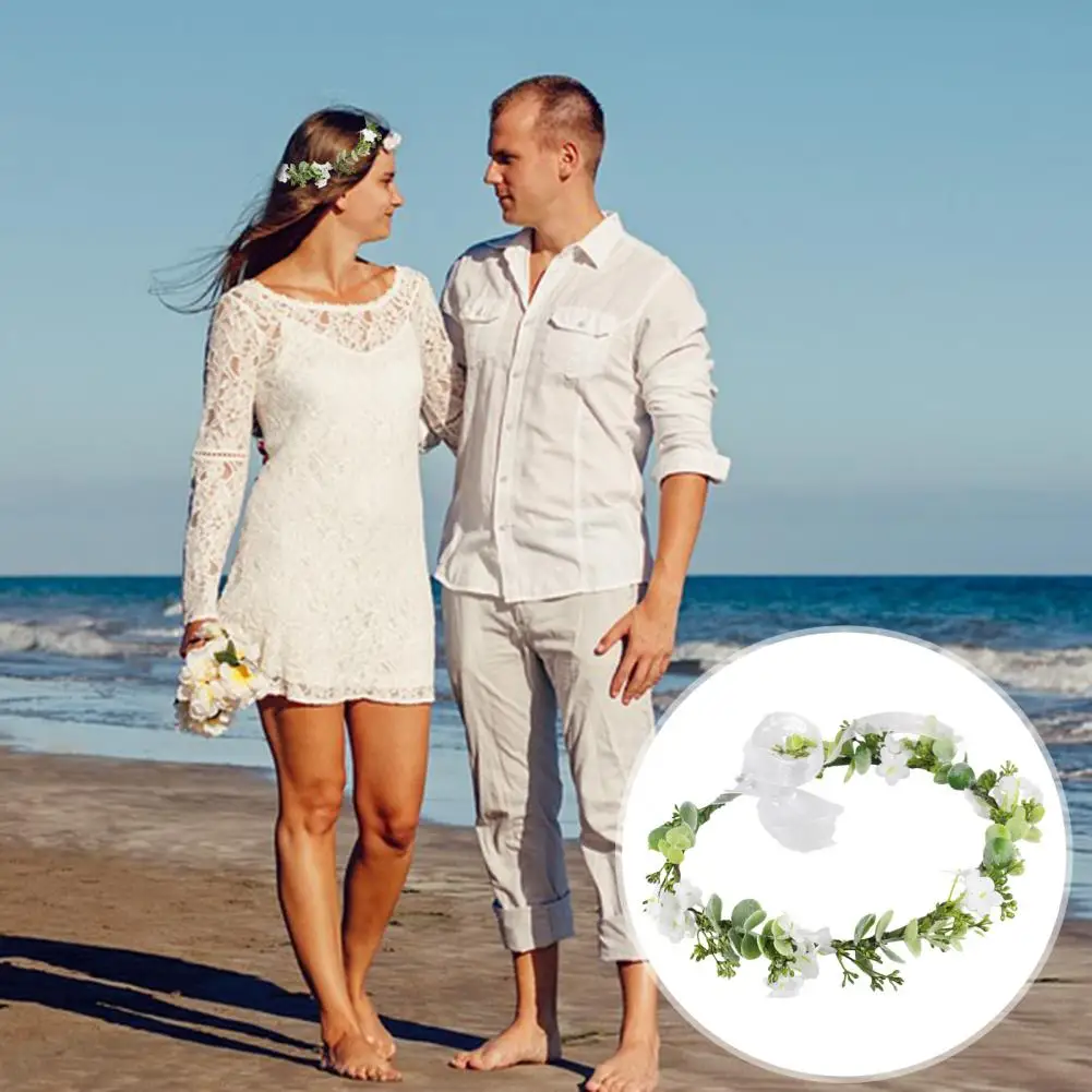 Women Hair Wreath Adjustable Size Hair Wreath Bohemian Eucalyptus Mesh Bridal Flower Crown for Wedding Birthday Festival Green