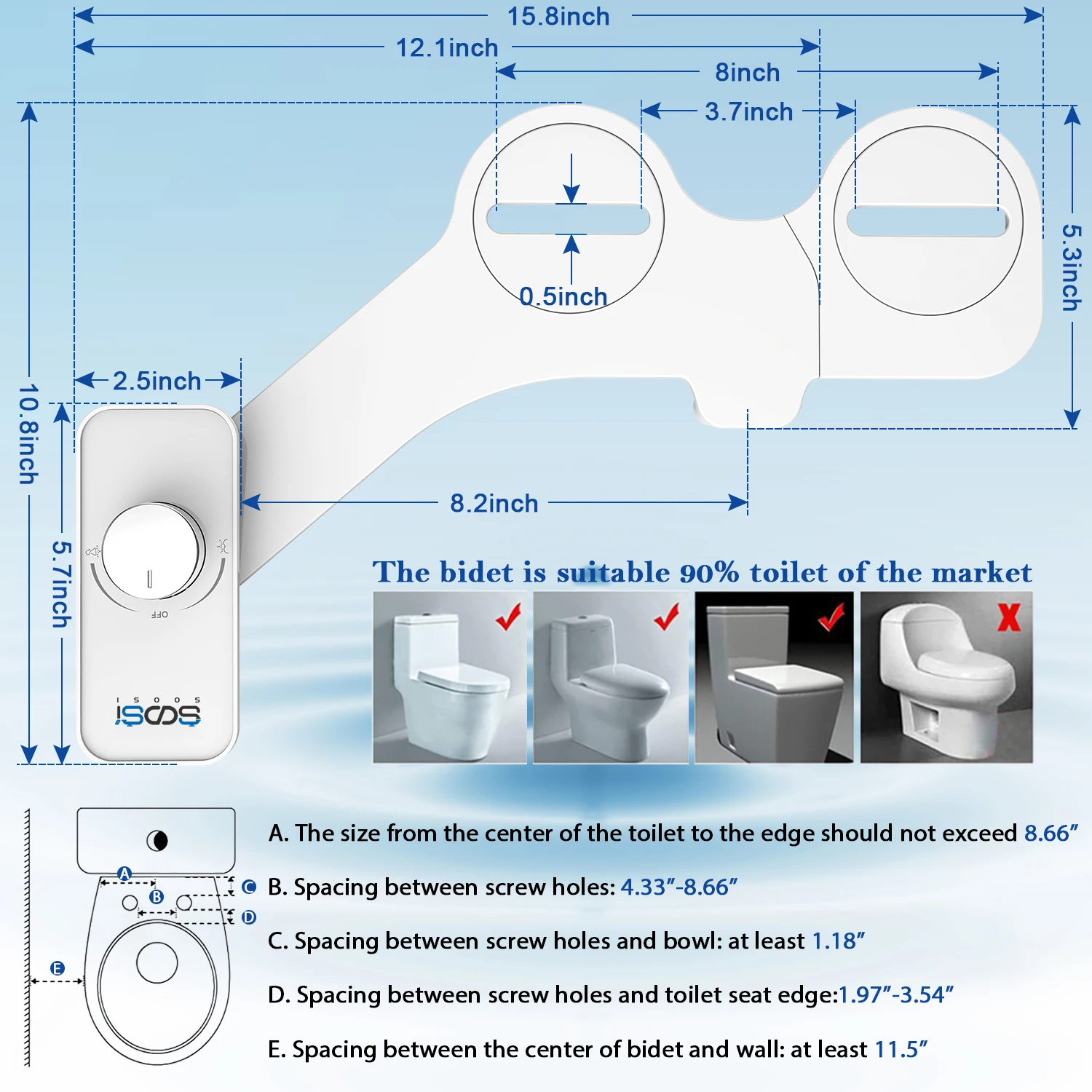 SOOSI New Ultra-Slim Non-Electric Toilet Seat Bidet Attachment Double Nozzle Spiral Adjustable Water Pressure  Ass Sprayer