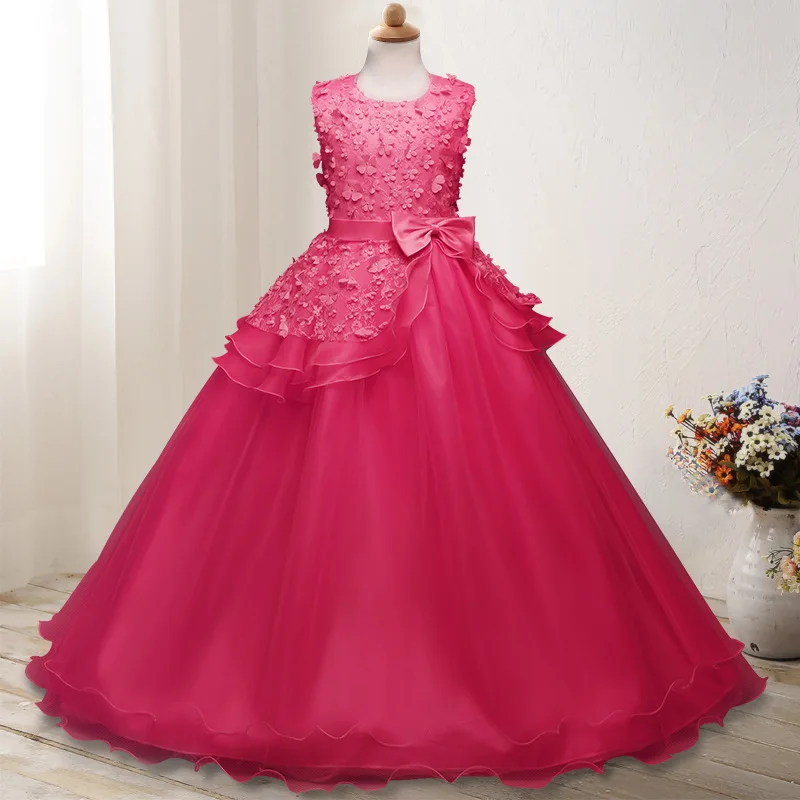 

2024 5-14Y Kids Girls Floral Dresses Party Ball Gown Prom Dress Princess Bridesmaid Wedding Children Evening Tutu Dress Costume