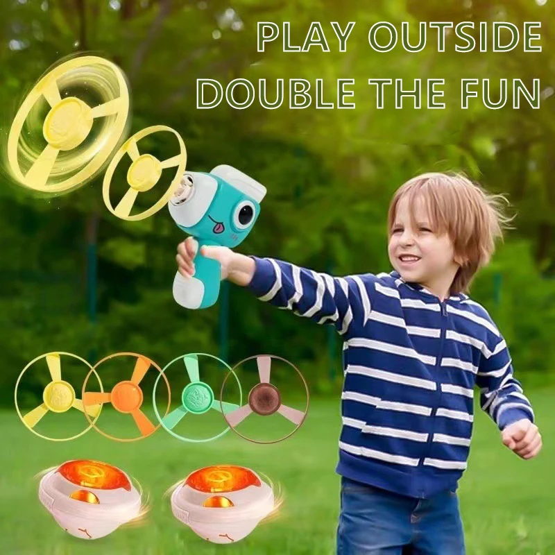 【Best SKU活动价 Guaranteed】 Flying Toys Spinning Disks Indoor Outdoor Bamboo Dragonfly Ejection gyro Launcher Flying Saucer Disc Toys Set Interactive Game.